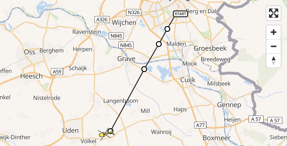 Routekaart van de vlucht: Lifeliner 3 naar Vliegbasis Volkel, Sint Jacobslaan