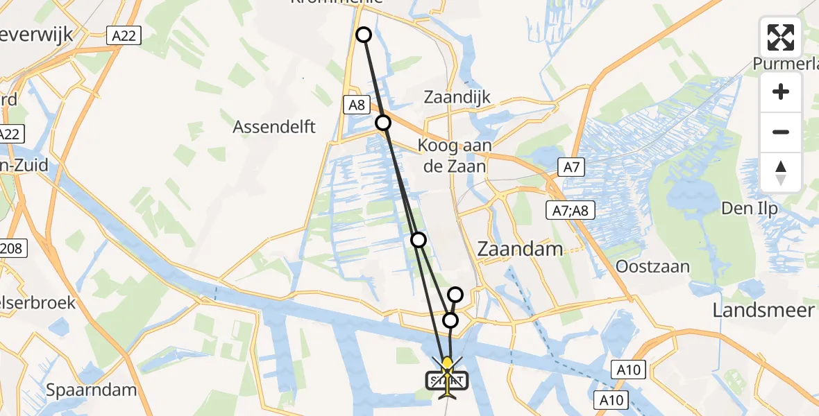 Routekaart van de vlucht: Lifeliner 1 naar Amsterdam Heliport, Hoofdtocht