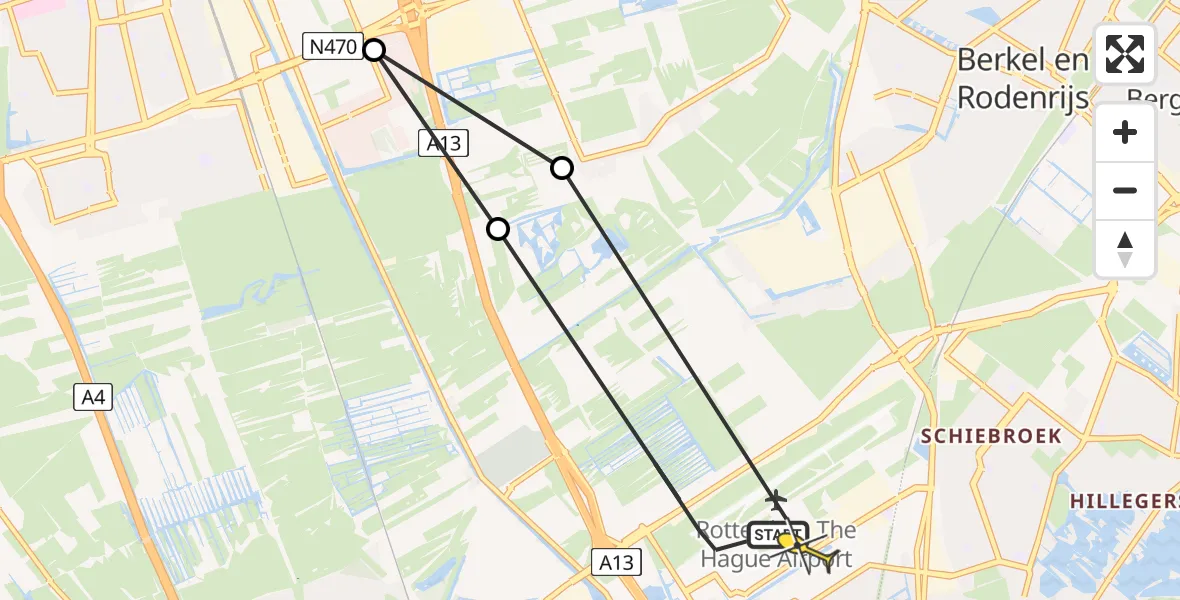 Routekaart van de vlucht: Lifeliner 2 naar Rotterdam The Hague Airport, Brandenburgbaan