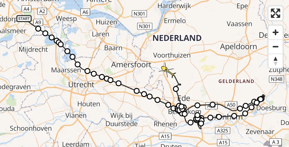 Routekaart van de vlucht: Politieheli naar Barneveld, Marne