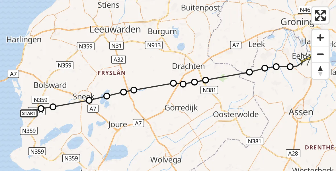 Routekaart van de vlucht: Lifeliner 4 naar Groningen Airport Eelde, Idserdaweg