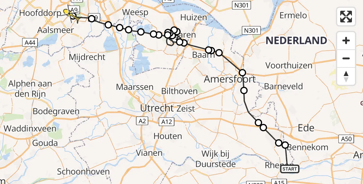 Routekaart van de vlucht: Politiehelikopter naar Aalsmeer, Heimersteinselaan