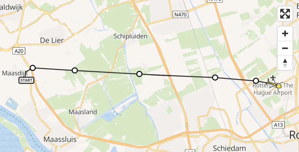 Routekaart van de vlucht: Lifeliner 2 naar Rotterdam The Hague Airport, Oudecampsweg