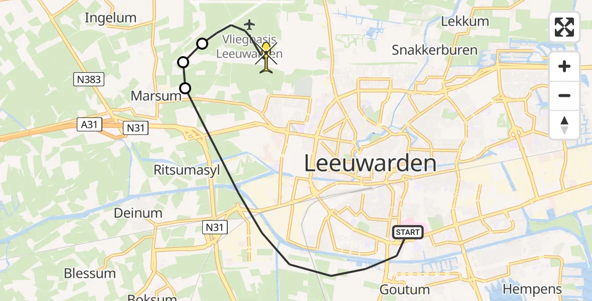 Routekaart van de vlucht: Ambulanceheli naar Vliegbasis Leeuwarden, Docks