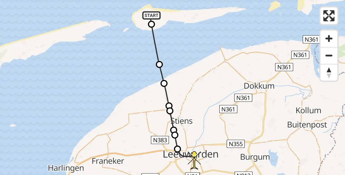 Routekaart van de vlucht: Ambulancehelikopter naar Leeuwarden, Galgeslootpad