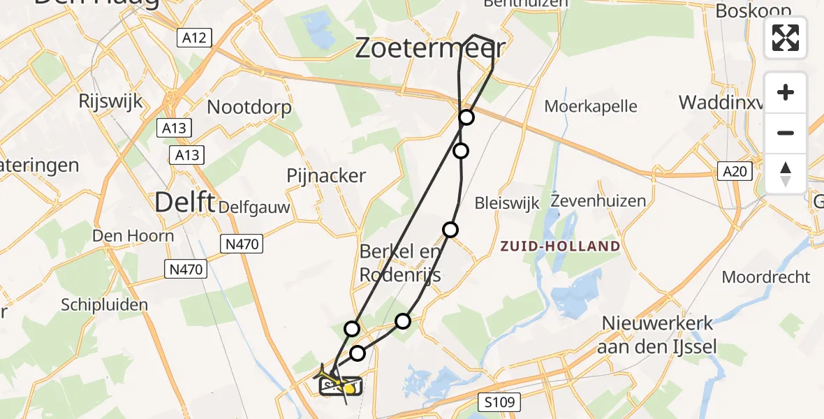 Routekaart van de vlucht: Lifeliner 2 naar Rotterdam The Hague Airport, Parkdreef