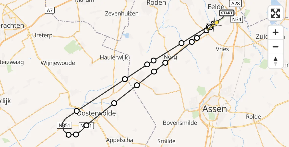 Routekaart van de vlucht: Lifeliner 4 naar Donderen, Moespot