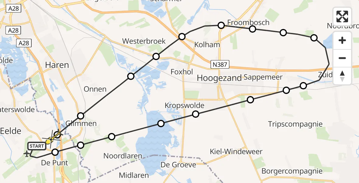 Routekaart van de vlucht: Lifeliner 4 naar Eelde, Vissersweg