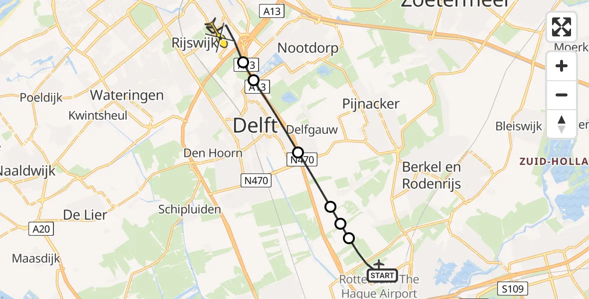 Routekaart van de vlucht: Lifeliner 2 naar Rijswijk, Wijnandt van Elststraat