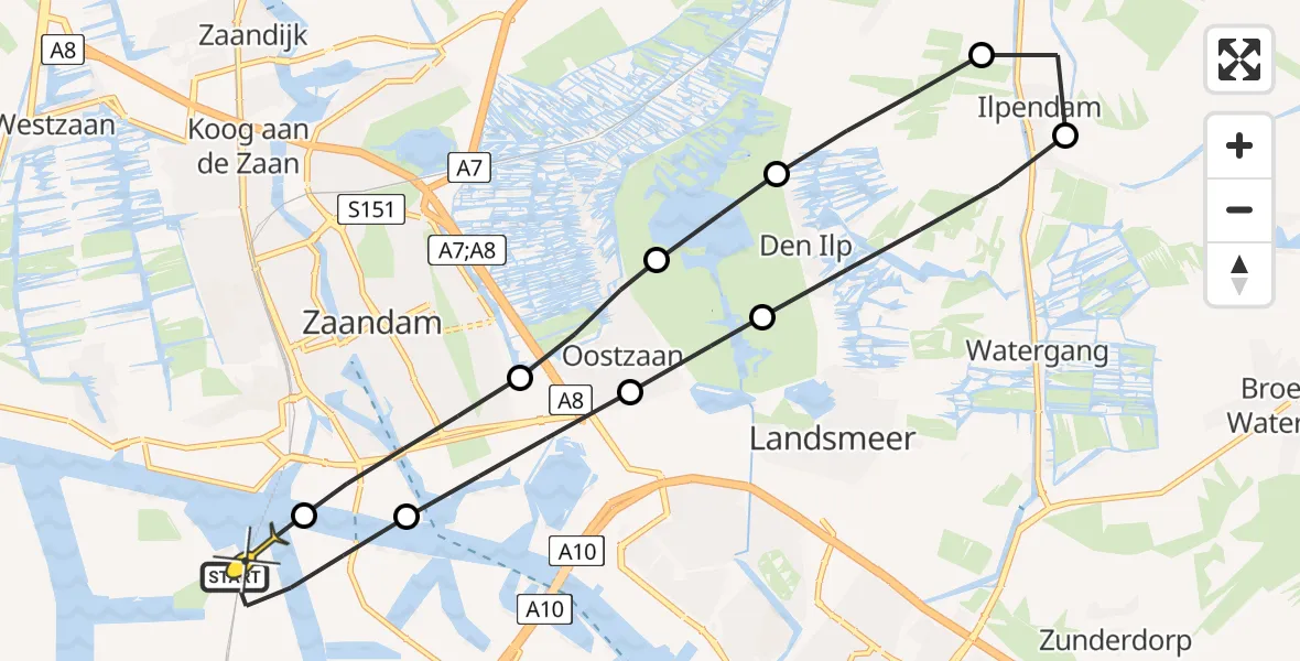 Routekaart van de vlucht: Lifeliner 1 naar Amsterdam Heliport, Elbaweg