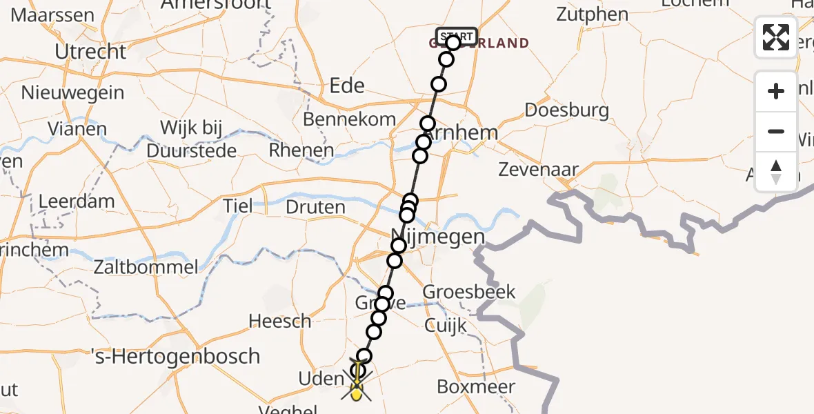 Routekaart van de vlucht: Lifeliner 3 naar Vliegbasis Volkel, Delenseweg