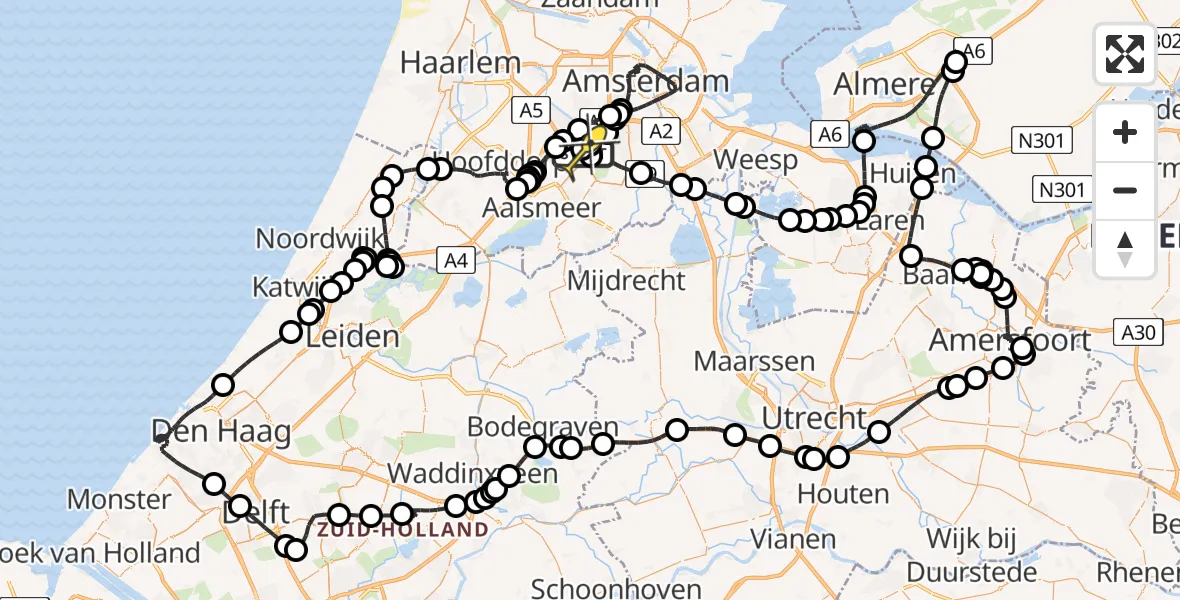 Vluchtroute Politiehelikopter van Schiphol naar Schiphol