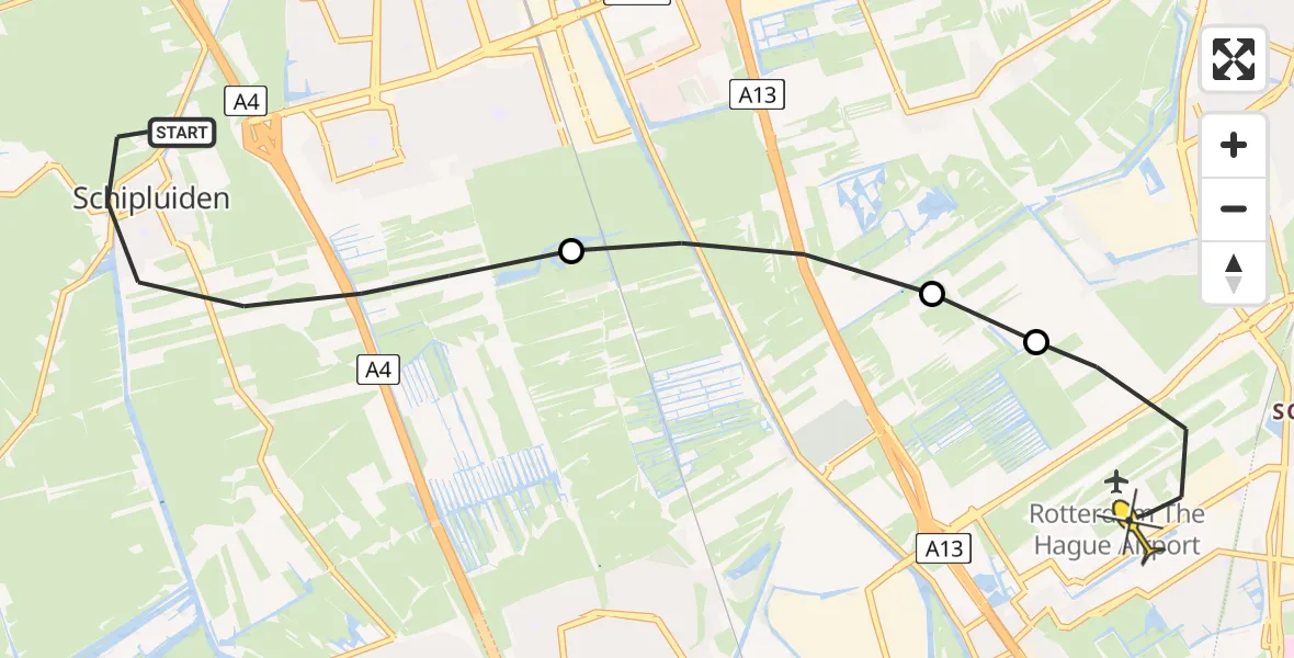 Routekaart van de vlucht: Lifeliner 2 naar Rotterdam The Hague Airport, Dorppolderweg