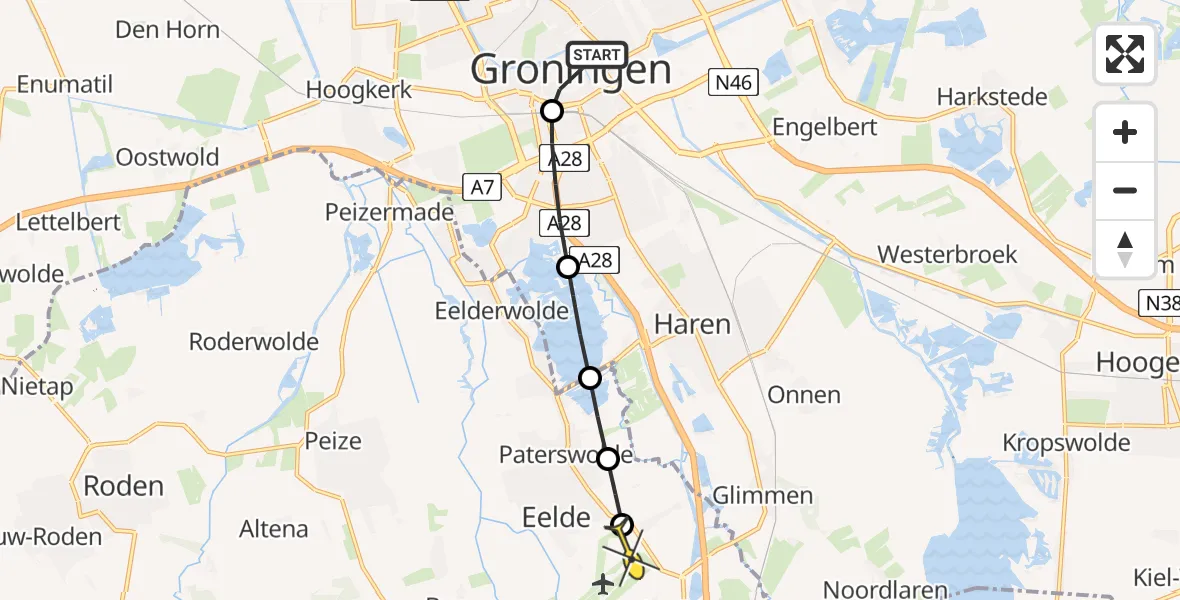 Routekaart van de vlucht: Lifeliner 4 naar Groningen Airport Eelde, Nieuwstad