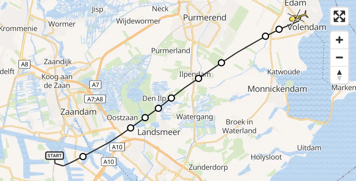 Routekaart van de vlucht: Lifeliner 1 naar Volendam, Maltaweg