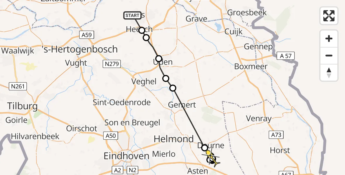 Routekaart van de vlucht: Politiehelikopter naar Deurne, Verdistraat