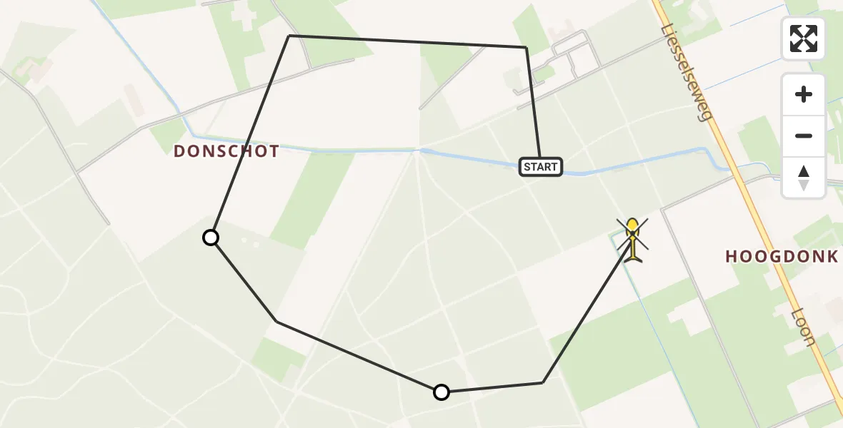 Routekaart van de vlucht: Politiehelikopter naar Liessel, Galgenberg