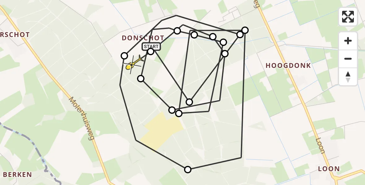 Routekaart van de vlucht: Politieheli naar Vlierden, Meester de Jonghlaan