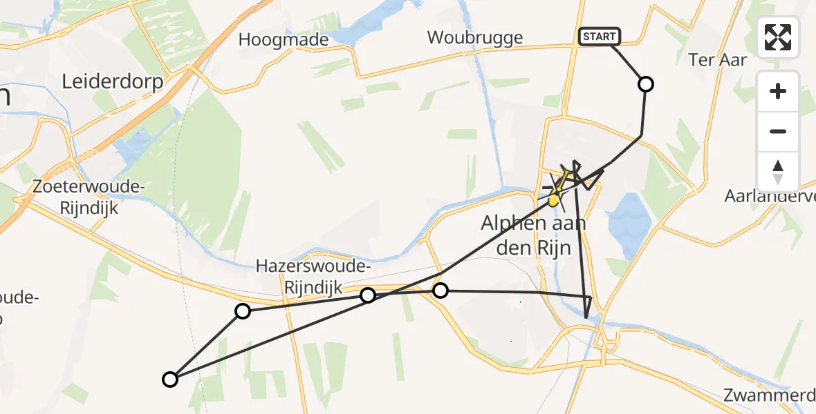 Routekaart van de vlucht: Politiehelikopter naar Alphen aan den Rijn, Lange Molen tocht