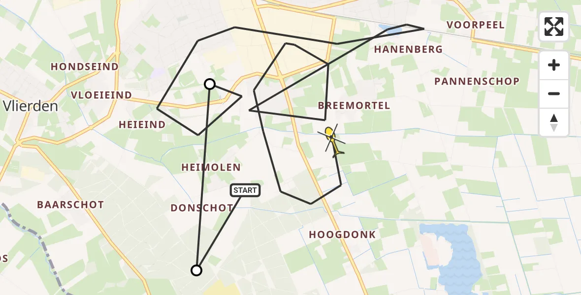 Routekaart van de vlucht: Politieheli naar Deurne, Eikhofweg