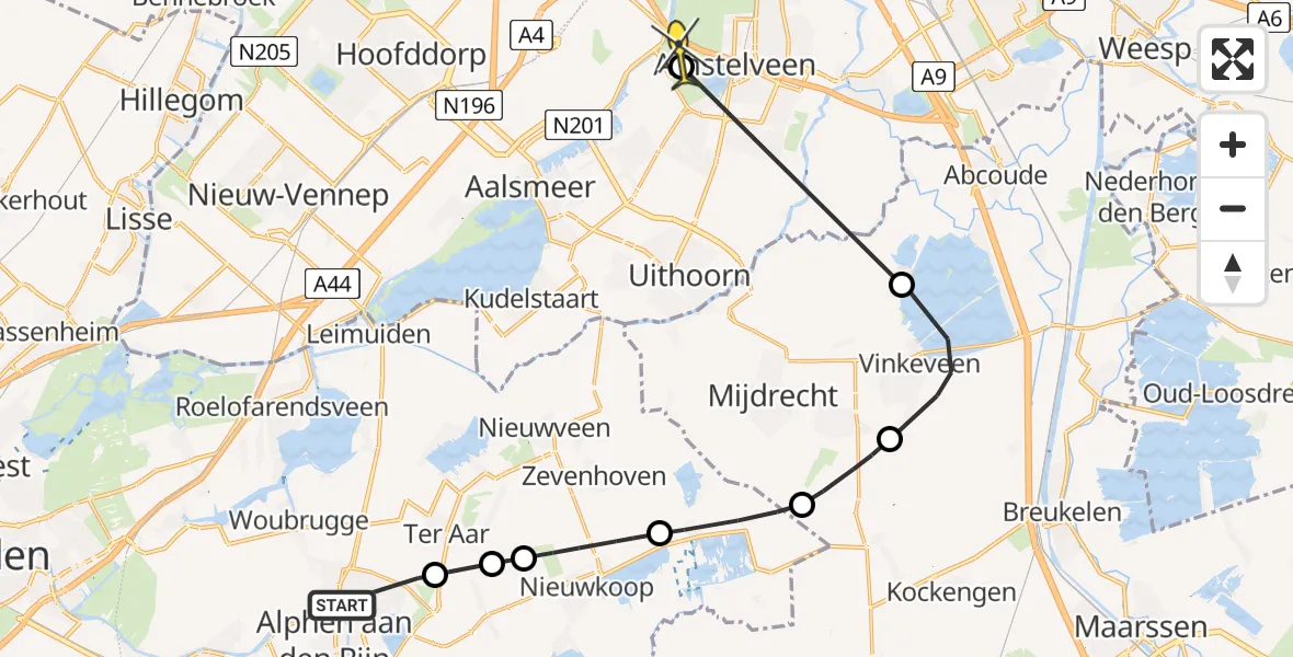 Routekaart van de vlucht: Politiehelikopter naar Amstelveen, Ridderbuurt