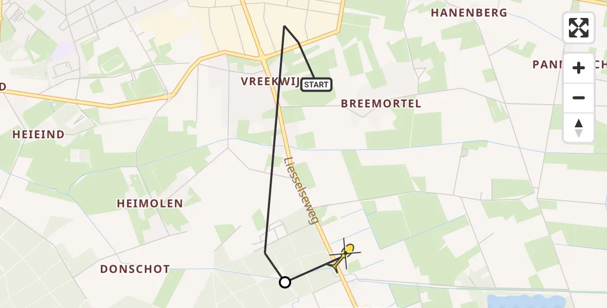 Routekaart van de vlucht: Politiehelikopter naar Deurne, Liesselseweg
