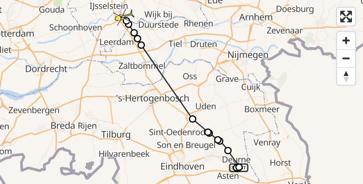 Routekaart van de vlucht: Politiehelikopter naar Hagestein, Meester de Jonghlaan