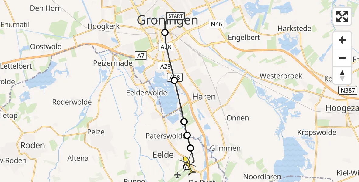 Routekaart van de vlucht: Lifeliner 4 naar Groningen Airport Eelde, Pelsterdwarsstraat