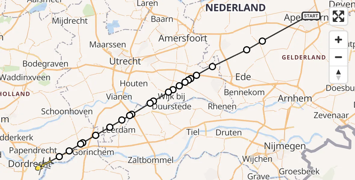 Routekaart van de vlucht: Politiehelikopter naar Dordrecht, Radioweg