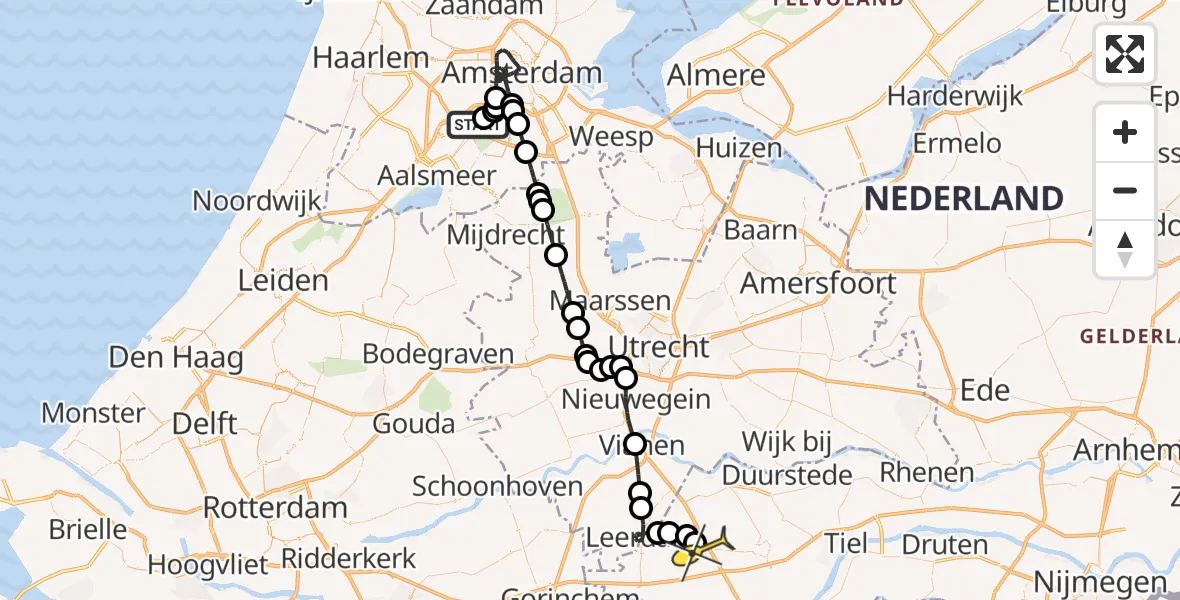 Routekaart van de vlucht: Politiehelikopter naar Beesd, Boeierspad