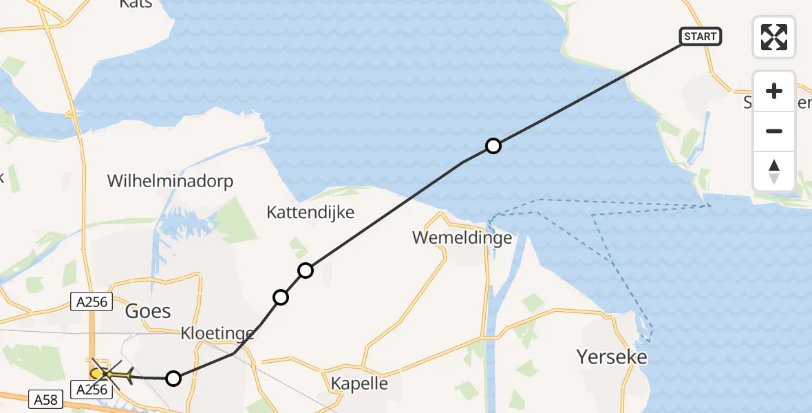 Routekaart van de vlucht: Politieheli naar Goes, Middelplaat