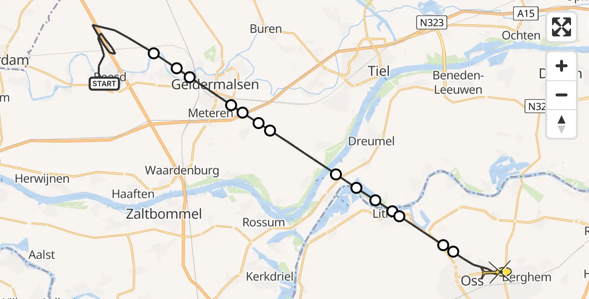 Routekaart van de vlucht: Politieheli naar Oss, Doctor A. Kuyperweg