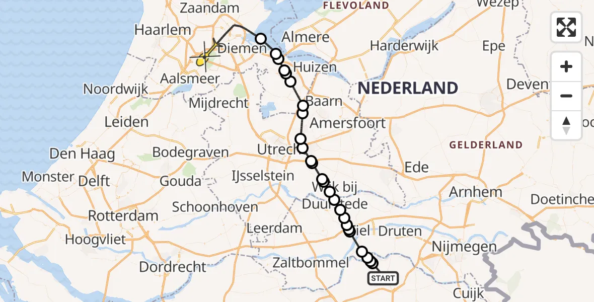 Routekaart van de vlucht: Politiehelikopter naar Amsterdam, Singel 1940-1945