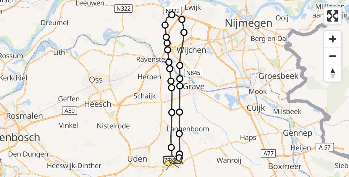 Routekaart van de vlucht: Lifeliner 3 naar Vliegbasis Volkel, Millsebaan