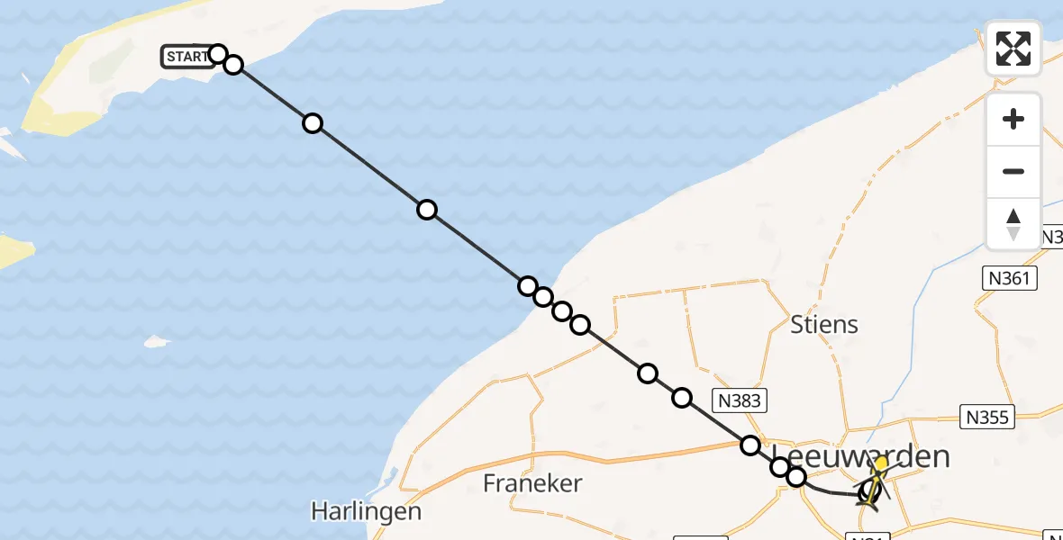Routekaart van de vlucht: Ambulanceheli naar Leeuwarden, Tijs Smitweg