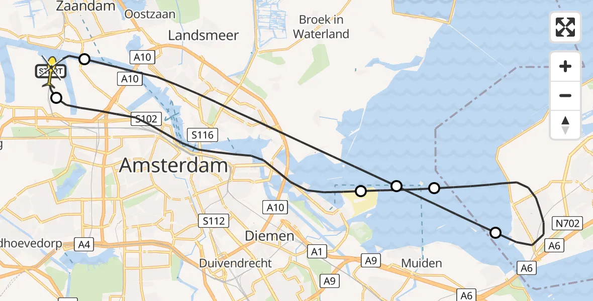 Routekaart van de vlucht: Lifeliner 1 naar Amsterdam Heliport, Symon Spiersweg