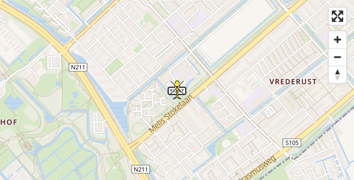 Routekaart van de vlucht: Lifeliner 2 naar Den Haag, Beresteinlaan