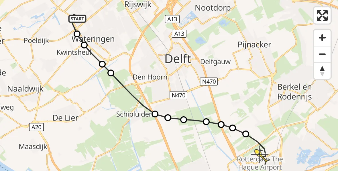Routekaart van de vlucht: Lifeliner 2 naar Rotterdam The Hague Airport, Nicolas de Ferpad