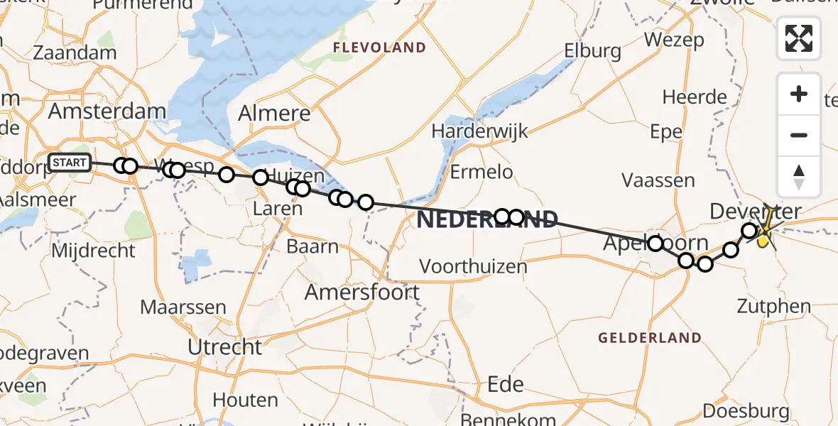 Routekaart van de vlucht: Politiehelikopter naar Deventer, Oude Karselaan