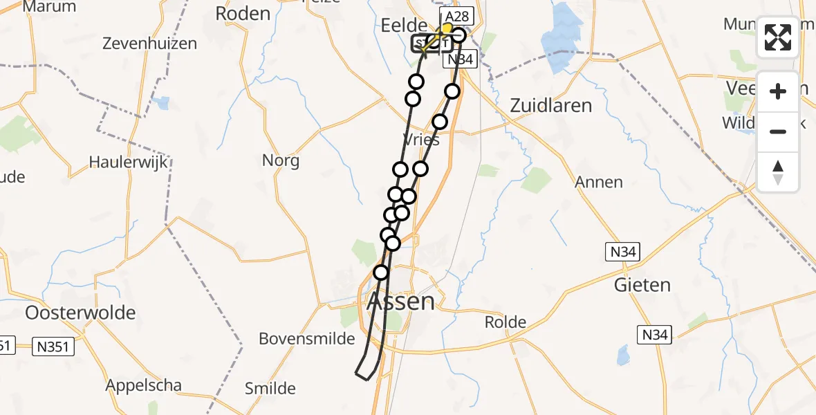 Routekaart van de vlucht: Lifeliner 4 naar Groningen Airport Eelde, Vissersweg