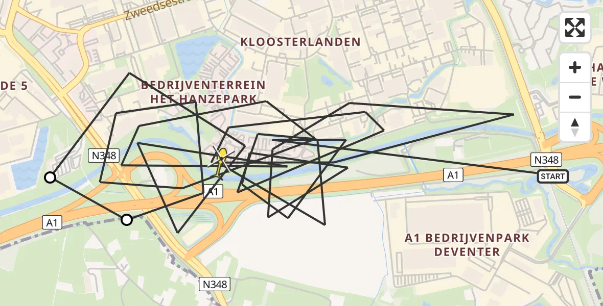 Routekaart van de vlucht: Politieheli naar Deventer, Keulenstraat