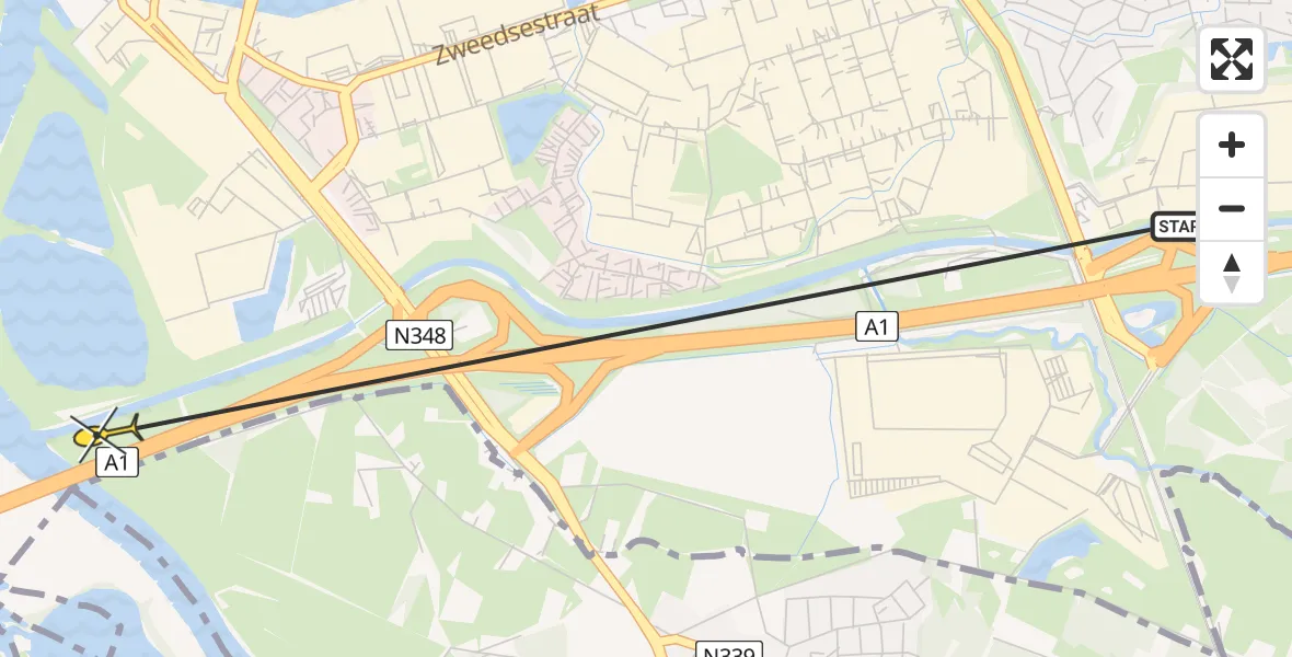 Routekaart van de vlucht: Politiehelikopter naar Deventer