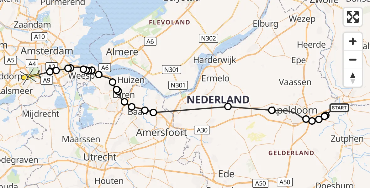 Routekaart van de vlucht: Politieheli naar Amstelveen, Rijksstraatweg