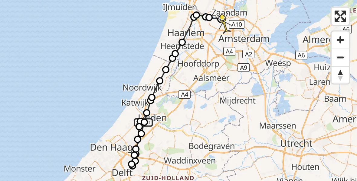 Routekaart van de vlucht: Lifeliner 1 naar Amsterdam Heliport, Knooppunt Ommedijk