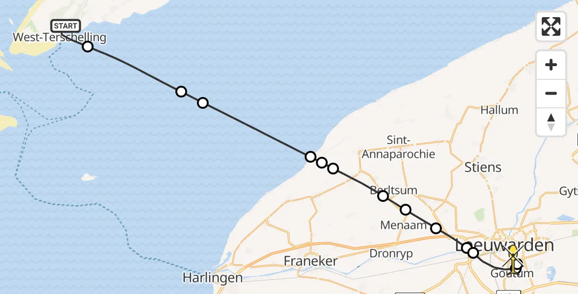 Routekaart van de vlucht: Ambulanceheli naar Leeuwarden, Werkhaven