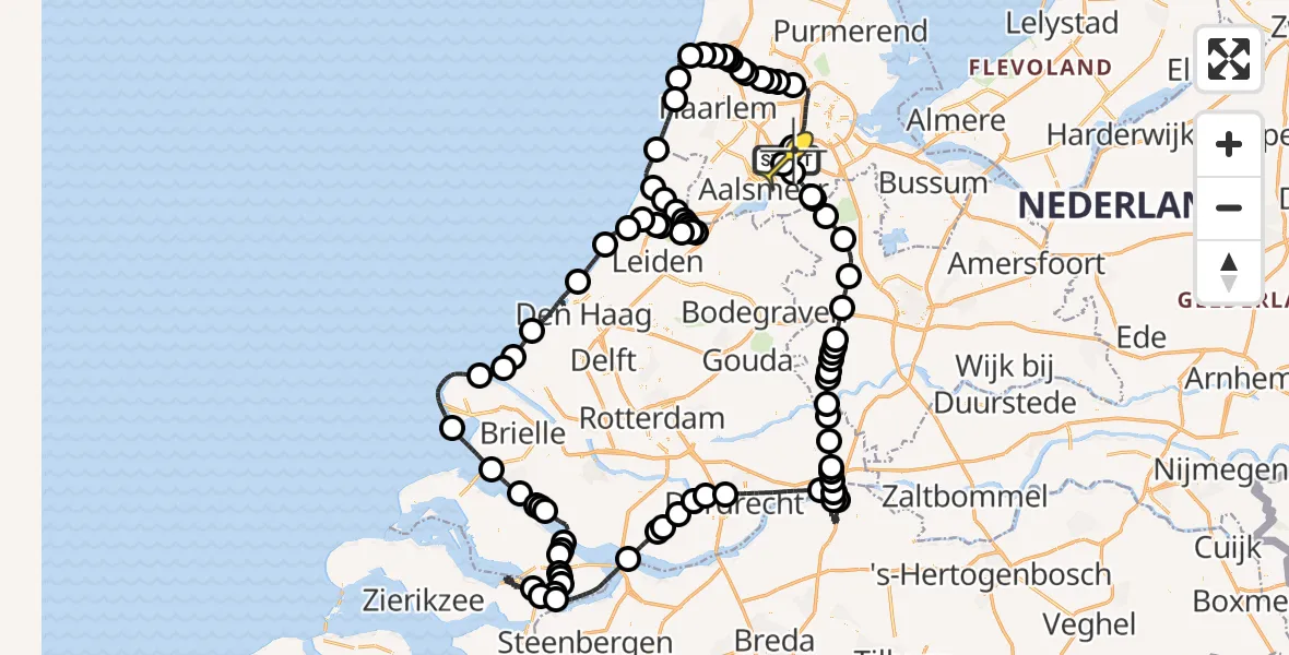 Routekaart van de vlucht: Politieheli naar Schiphol, Nieuwemeerdijk