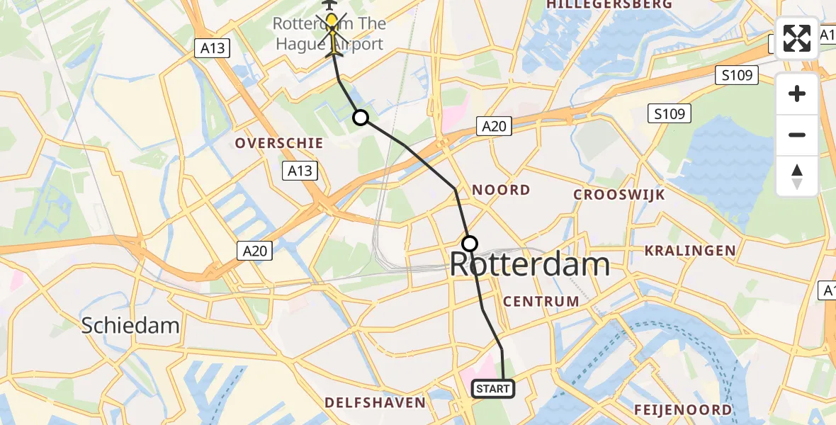 Routekaart van de vlucht: Lifeliner 2 naar Rotterdam The Hague Airport, Sint-Mariastraat