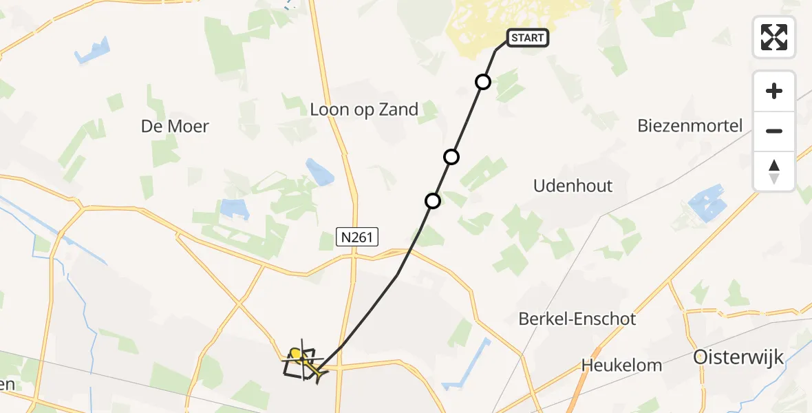 Routekaart van de vlucht: Lifeliner 3 naar Tilburg, Schoorstraat
