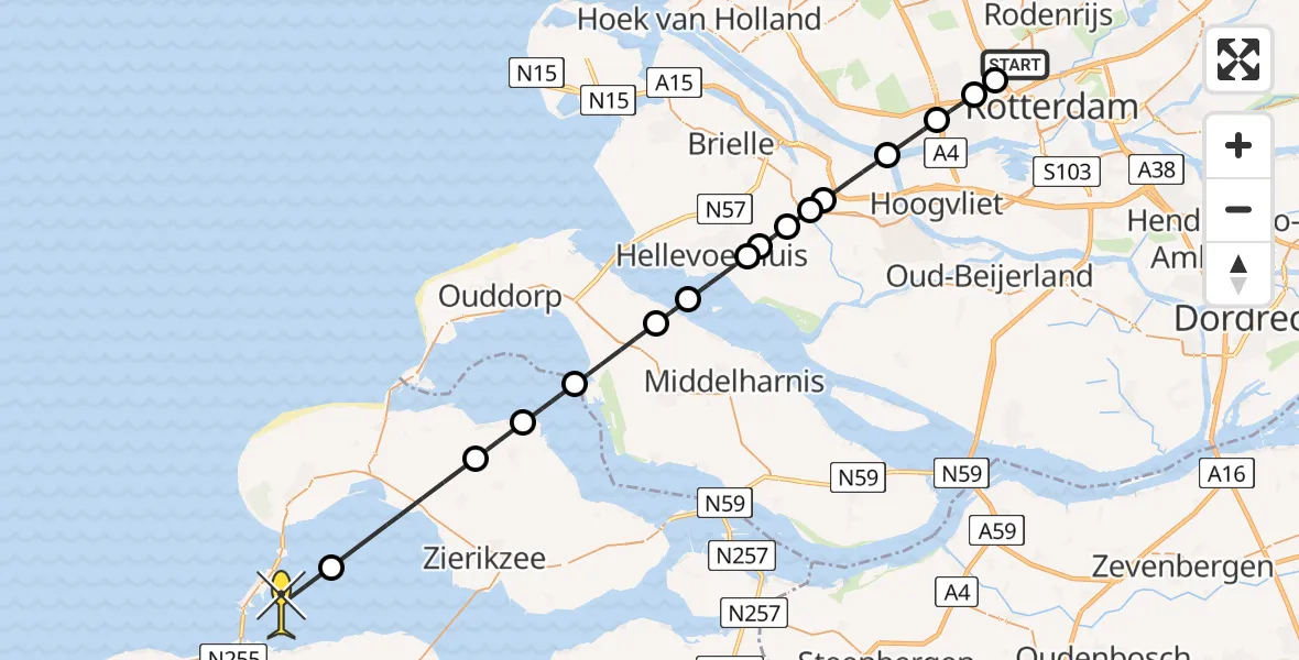 Routekaart van de vlucht: Lifeliner 2 naar Vrouwenpolder, Fairoaksbaan