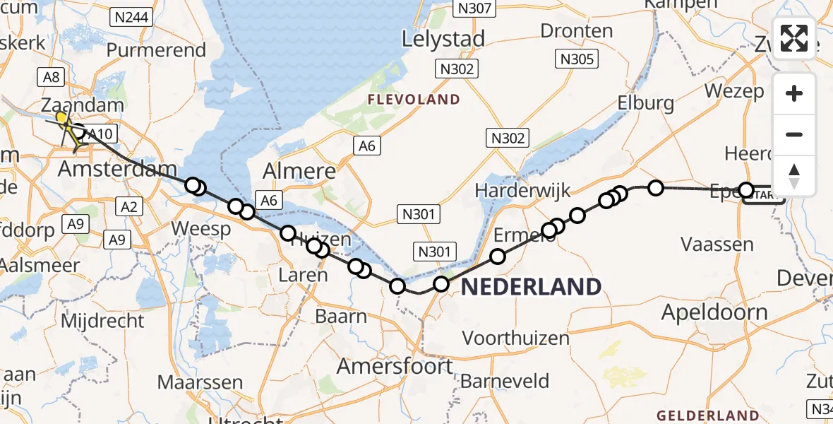 Routekaart van de vlucht: Lifeliner 1 naar Amsterdam Heliport, Huttenbosweg